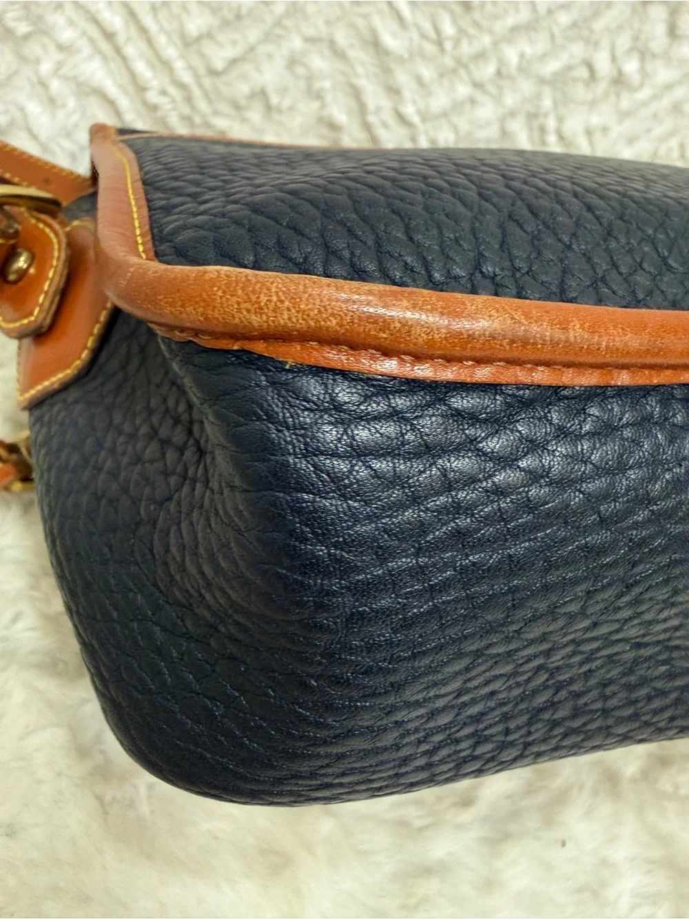 Vintage Dooney & Bourke Navy and Brown Leather Crossbody Bag with Wallet